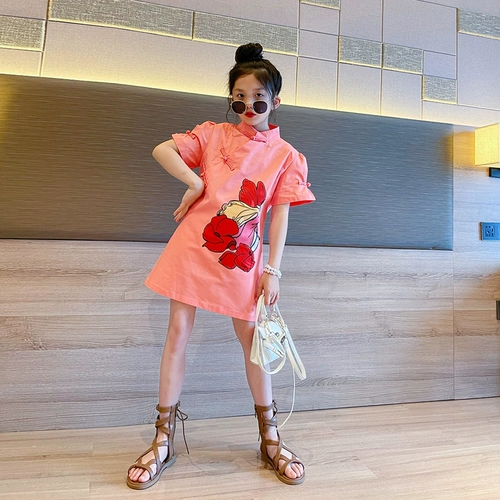 Летнее ципао, юбка, детская летняя одежда, популярно в интернете, в западном стиле, детская одежда, китайский стиль