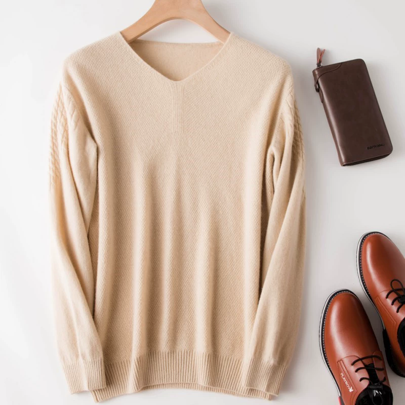 2019 mới áo len cashmere cổ chữ V nhỏ nam phiên bản Hàn Quốc của áo len dệt kim cơ bản áo len dệt kim cổ chữ V xu hướng - Áo len Cashmere