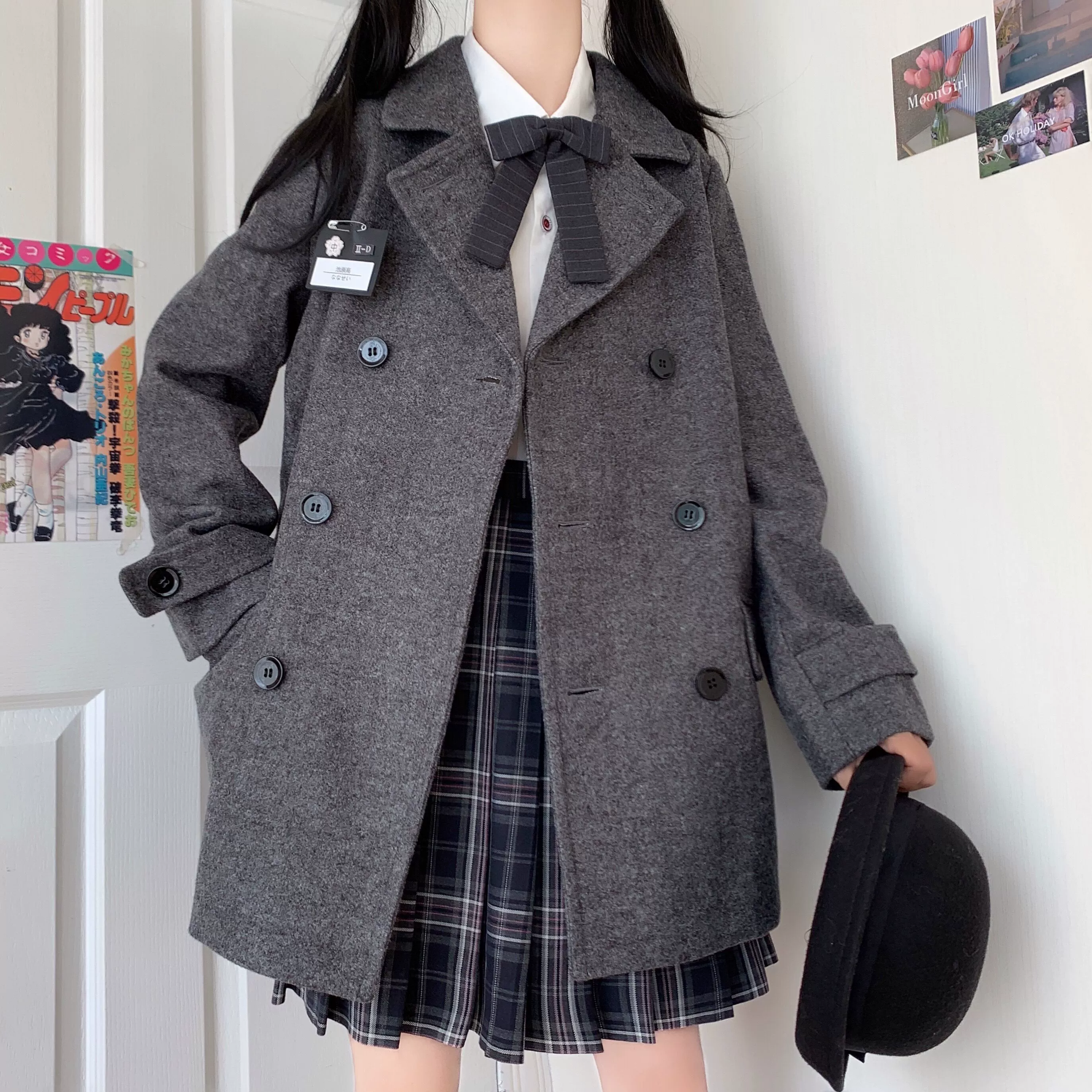 Japanese JK Woolen Coat Women Winter New College Style Suit Collar Double Breasted Solid Midi Suit Overcoat Korea Loli JK Jacket goose down coat