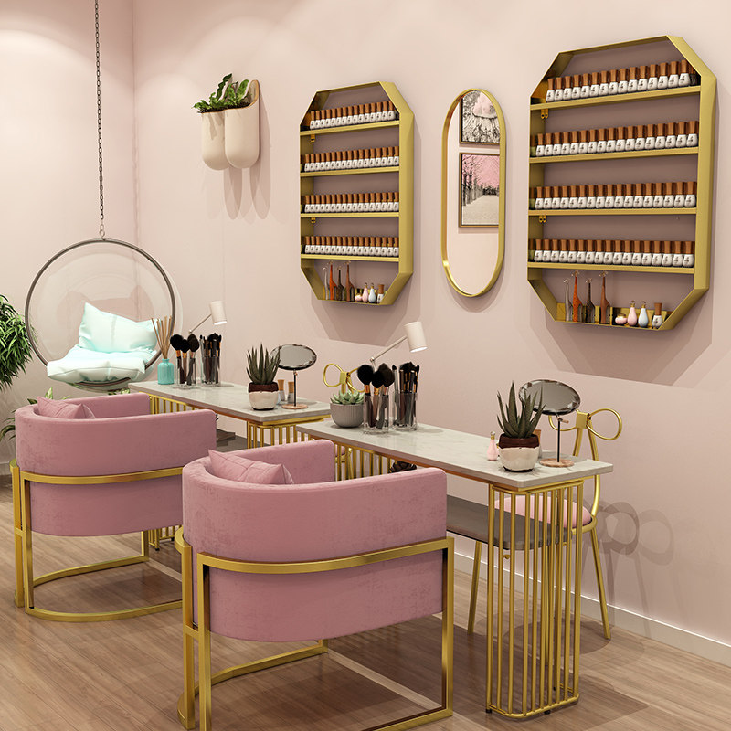 ins Nordic bilayer marble beauty chia table and chairs suit special price economy type iron art single double beauty parlor table-Taobao