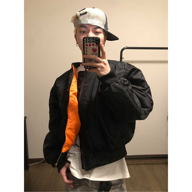 Bomber Orange Pilot Jacket down Coat Men's Autumn and Winter Short Style Tough Guy Padded American Baseball Jacket Bomber Orange Pilot Jacket down Coat Men's Autumn and Winter Short Style Tough Guy Padded American Baseball Jacket