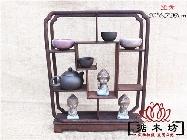 Redwood Crafts Small Bo Ancient Solid Wood Multi Treasure Base Hiển thị Zisha Pot Ấm trà Kệ Gà Cánh Gỗ Trang trí - Kệ tủ giày giá rẻ
