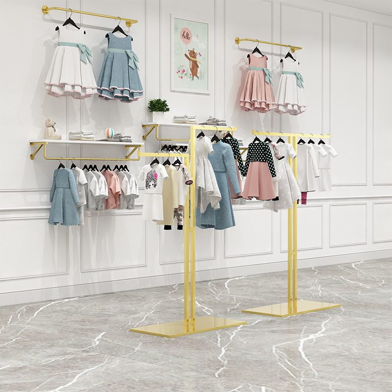 Children's Clothing Shop Show Show Golden Middle Island Flowing Water Table Clothing Shop Hanging Clothes Pole Floor Style Clothing Store Display Pole type