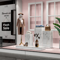 Clothing store display table imitation marble window decoration table high and low water table geometric base model floor