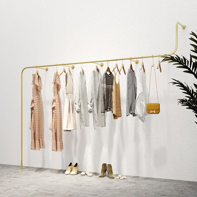 Clothing Store Exclusive Show Rack Floor Women's Clothing Store Gold Display Shelf Wall-mounted Upper Wall Hung Hanger Clothing Rack