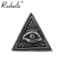 ruibeilaS925 retro Thai silver European and American handmade triangle eye of God male earrings single personality earrings