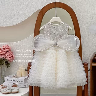 2025春夏季新款韩国版品牌童装女童天使翅膀亮片公主裙连衣裙礼服