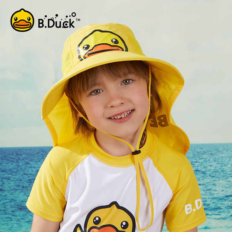 B Duck small yellow duck children swimming sun-shading sunscreen hat male and female baby big peak fisherman's hat beach out for summer