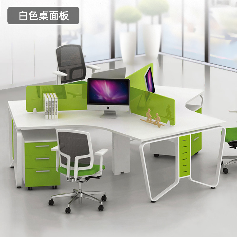 3 person desk curved screen staff table 6 person office furniture L type