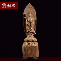 Immersive wood sculptures with lotus Guanyin Buddha Figurian figurine swaying pieces Living room View the statue of the Bodhisattva Statue Furnishing Zen craftsmanship Gift