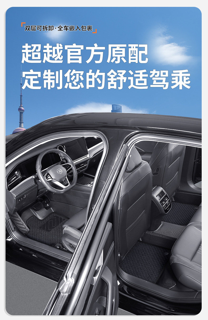 TPE car floor mats are specifically designed for each vehicle, fully encircling the interior, made in one piece, anti-dirt, anti-slip, and easy to maintain