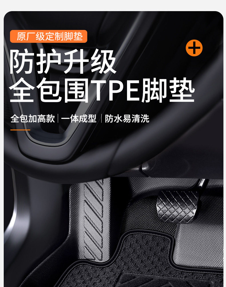 TPE car floor mats are specifically designed for each vehicle, fully encircling the interior, made in one piece, anti-dirt, anti-slip, and easy to maintain