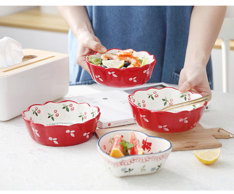 Bo view breakfast ceramic bowl cherry small bowl, lovely salad bowl eat fruit bowl creative household dessert bowl of bird 's nest