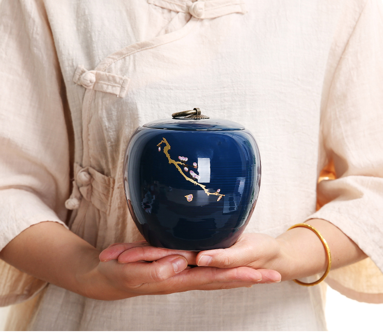 Dragon invertors ji blue glaze large caddy fixings kung fu tea set ceramic tea pot round pot seal up tea, tea warehouse