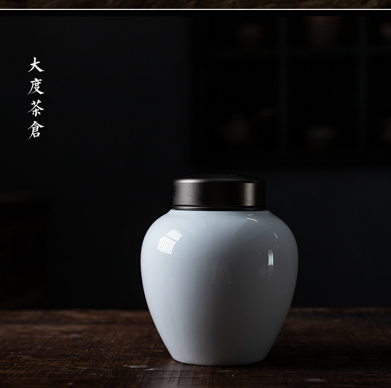 Tin lid ceramic tea pot sweet white jade seal pot is contracted to save tea storehouse POTS series white porcelain in the household