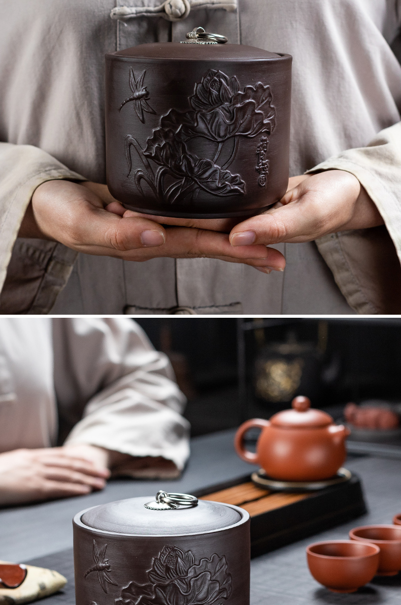 Household violet arenaceous caddy fixings tea accessories large creative kung fu tea set storage tanks seal puer tea pot