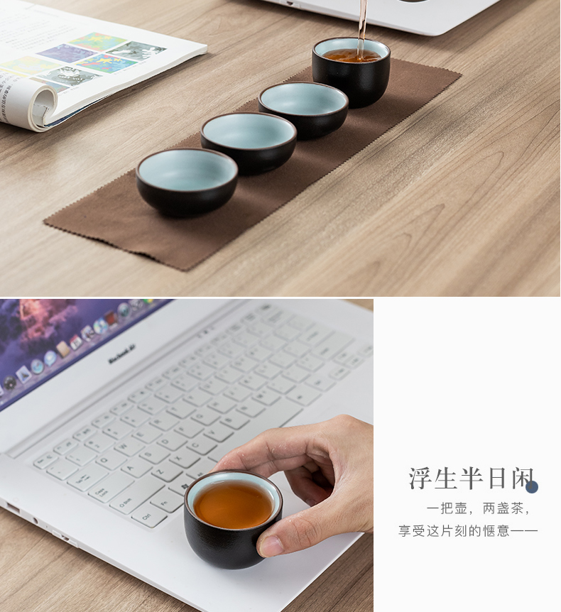 Black pottery travel tea set four cups with a pot of tea pot set portable receive a crack cup car outside BaoHu kung fu