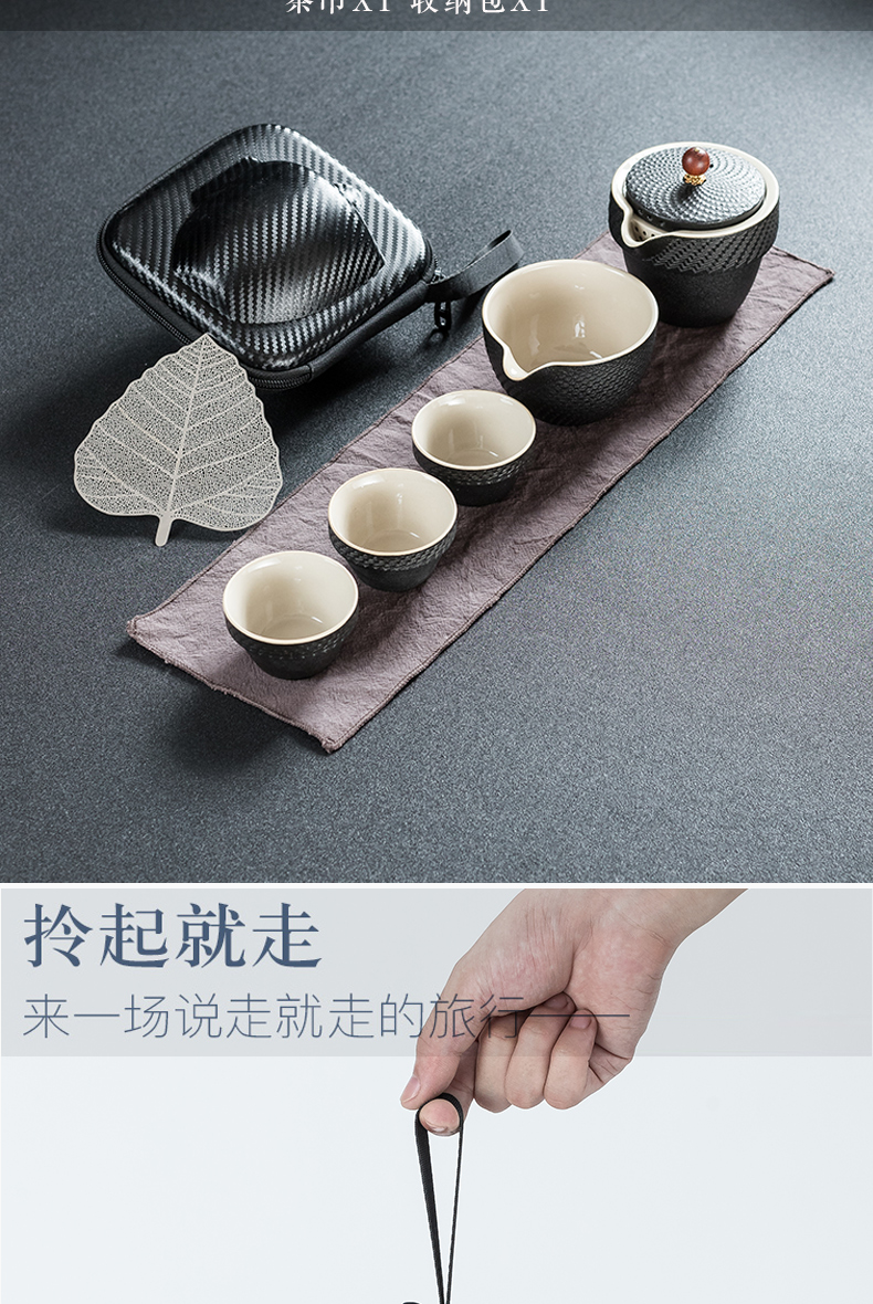 Black pottery to crack a pot of three kung fu tea set manually jump on - board, tea Japanese dao portable travel