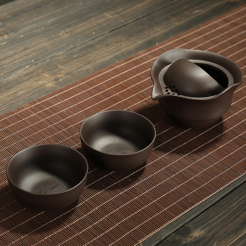 Dragon invertors yixing purple sand cup to crack a pot of two cups of portable travel kung fu tea set two cups a teapot