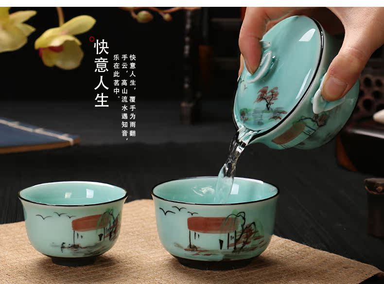 Dragon invertors authentic hand - drawn 1 travel pot 2 cups of kung fu tea set heat resistant ceramic teapot teacup crack cup in the afternoon