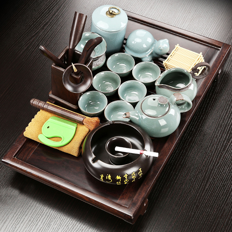Kunde set of ebony solid wood tea tray home living room purple sand kung fu tea set simple luxury tea table tea sea set