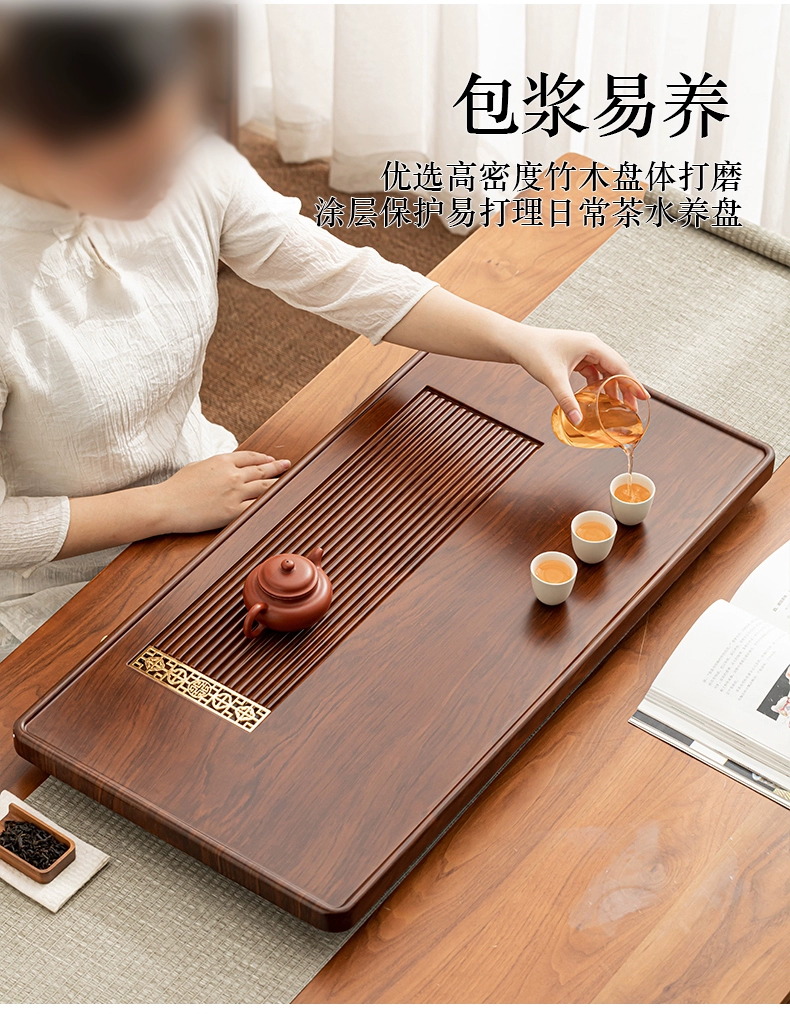 Kunde khay trà tre hộ gia đình thoát khay trà hiện đại đơn giản lưu trữ nước thoát nước trà biển văn phòng bong bóng khô khay khay khay trà gỗ nu kháo