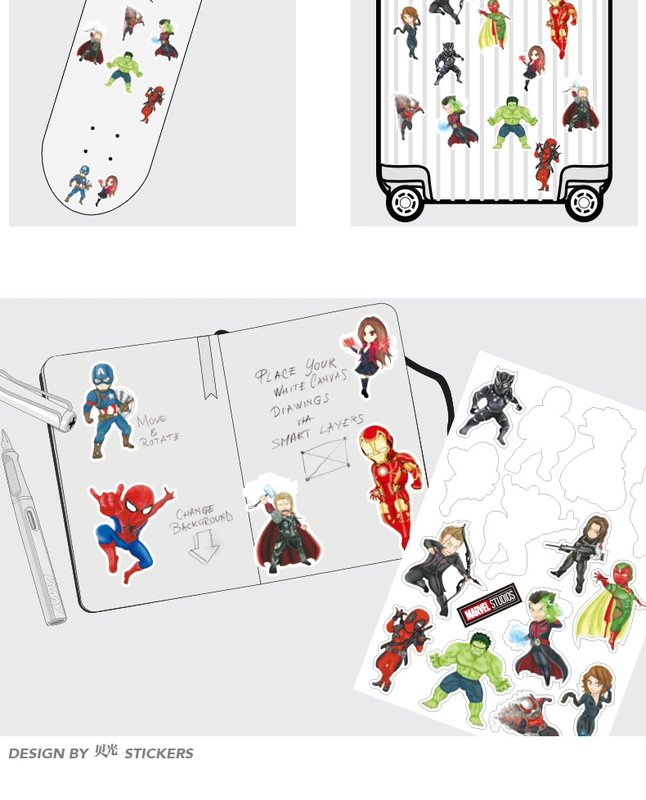 Phim hoạt hình Marvel Avengers dán sticker máy tính xách tay du lịch hộp hành lý vỏ chống thấm nước 76 - Phụ kiện máy tính xách tay
