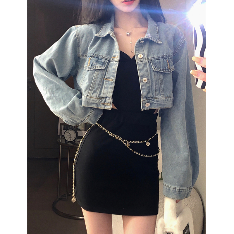 Petite Spicy Girl Short Denim Jacket for Women 2026 Spring and Autumn Design Niche Loose Versatile Blue Denim Jacket