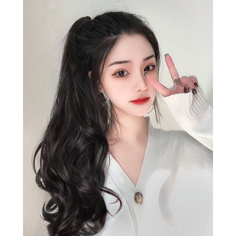 Ponytail wig female long hair clip big wave high ponytail braid natural net red strap-type long curly hair fake ponytail