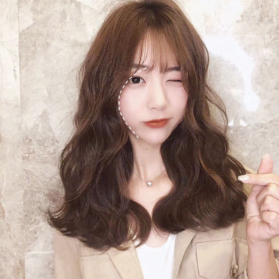 Wig Female Long Hair Net Red Lifelike Long Curly Hair Round Face Lovely Big Wave Medium Long Hair Female Hair Set Natural Full Head Set
