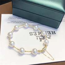 18K gold pearl bracelet round micro flaw fresh water pearl simple temperament sweet silver allergy jewelry tide