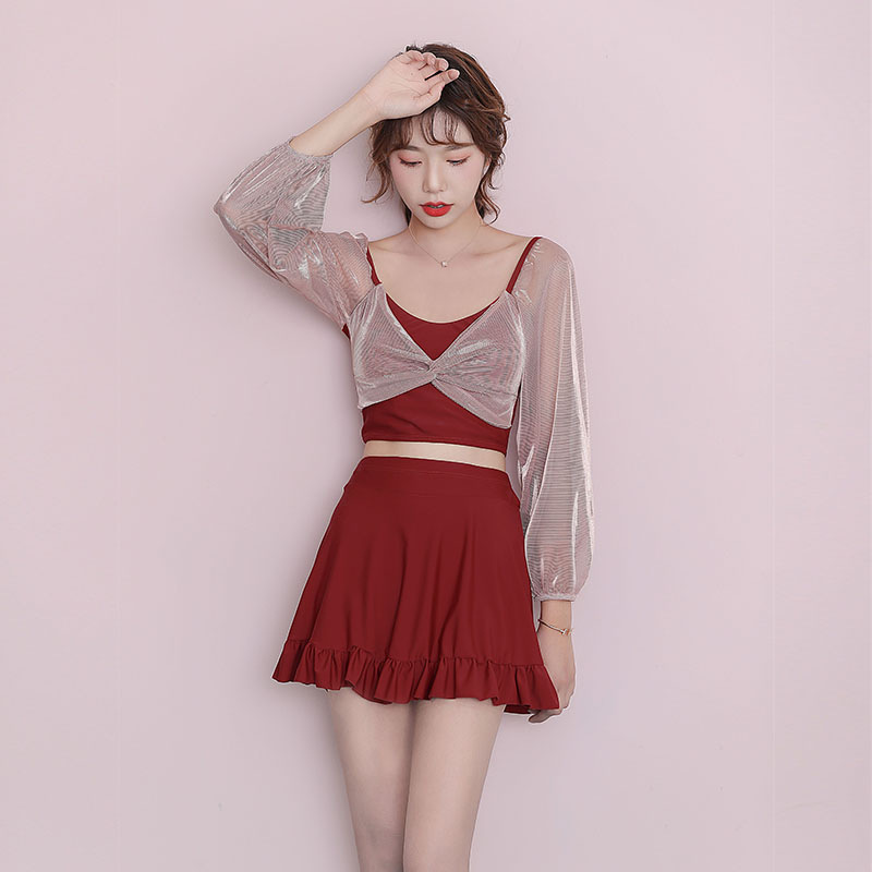 Two-style swimwear women's bubble hot springs South Korean ins Sian fairy Fan Xianslim, conservative 2021 New fashion dresses