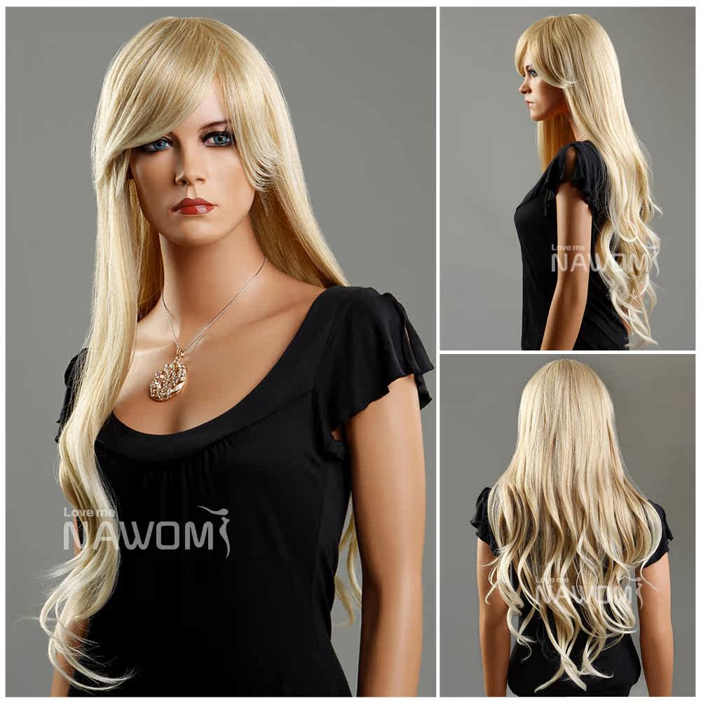 整顶假发套女士长卷发大波浪齐斜刘海中长发逼真自然整顶蓬松梨花