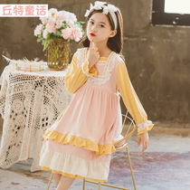 Lolita girl in autumn pure cotton sleeve children spring and autumn sleeve princess household dress baby pajamas