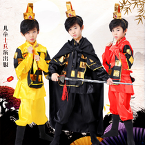 Childrens ancient soldiers perform Manjiang red armor male and female childrens opera stage performance Hua Mulan Generals war costume