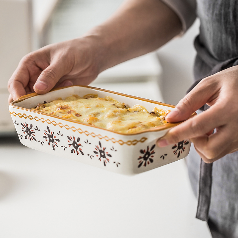 Rectangular plate ceramic baking oven dedicated cheese baked FanPan household American baking utensils creative dish