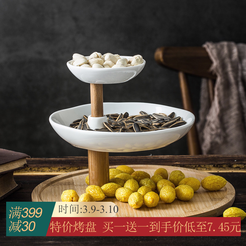 European ceramic fruit bowl three layer household double afternoon tea heart cake with dried fruit snacks dessert tray