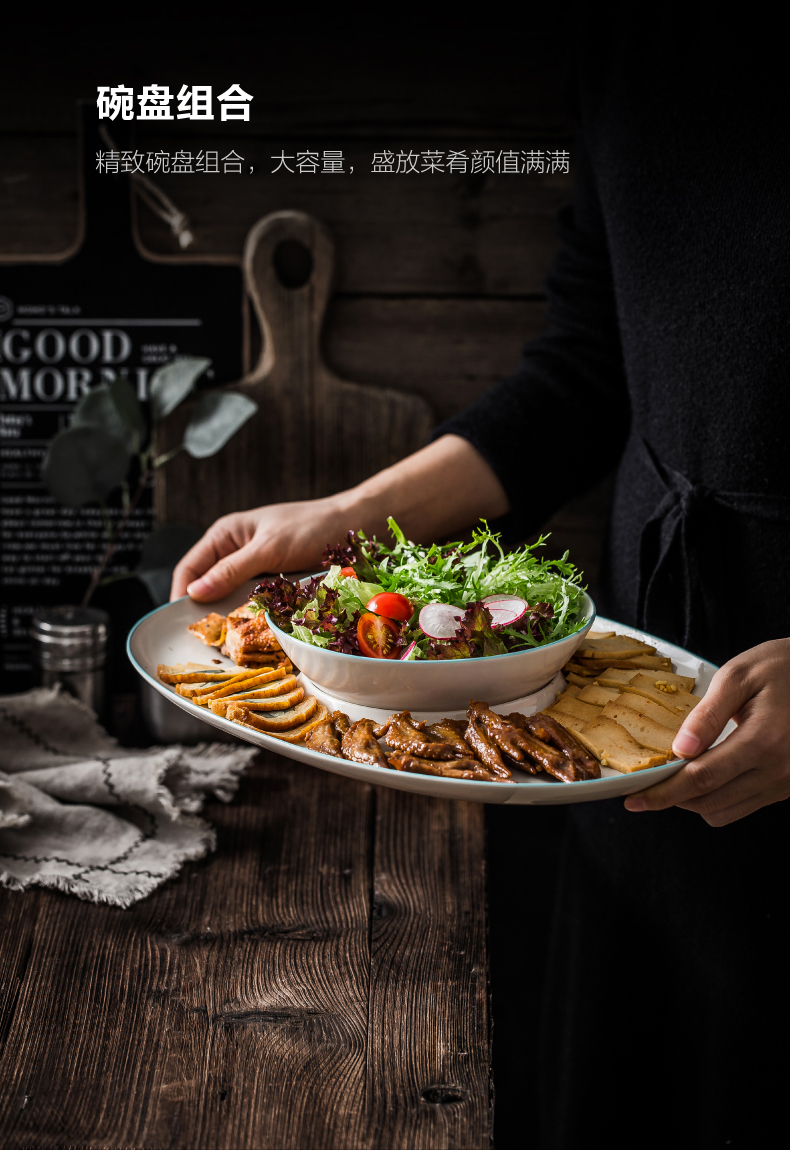 Brand preference Nordic ceramic tableware, household dishes suit dish dish creative fruit salad bowl bowl for breakfast