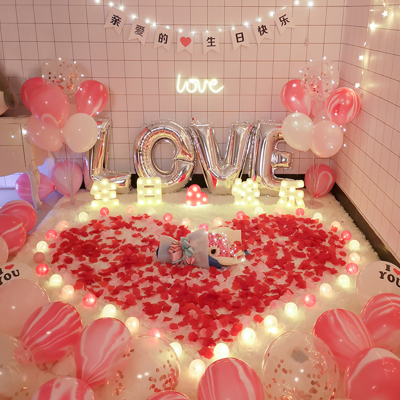 Birthday confession proposal props romantic surprise scene layout creative supplies indoor room decoration lights props