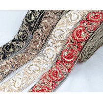 e2 Gold Thread Bone Rope Sequoed Embroidered Red Feather Lace National Stage Costume Handmade Ancient Clothes Hanfu Webbing