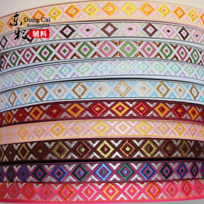 A5 Colored Embroidered National Wind Webbing Floral Lace Rhombus Jacquard Strap Handmade Va Clothes Accessories Clothing Accessories