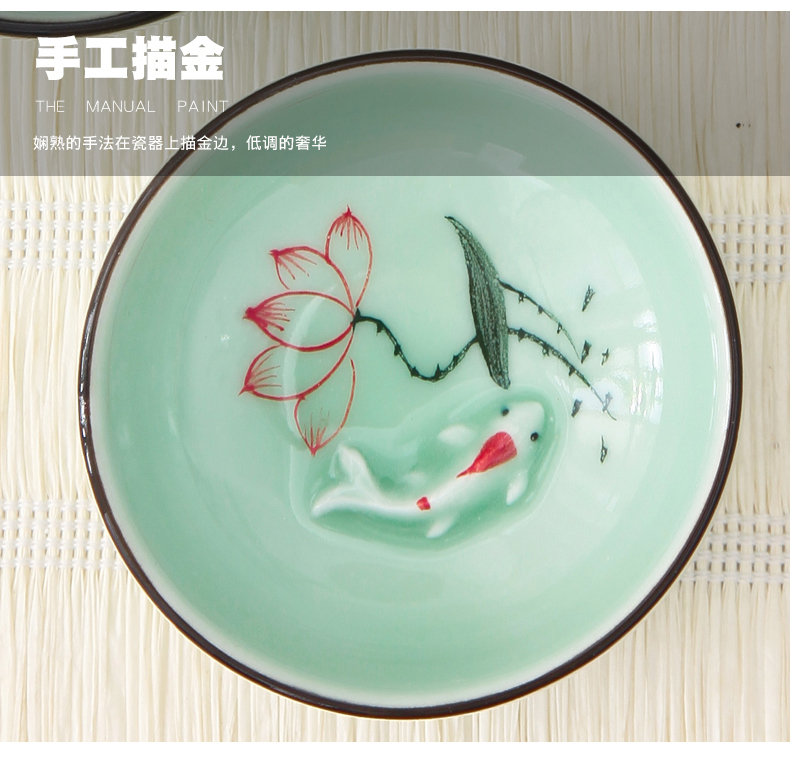 The Household of Chinese style longquan celadon ceramics hand - made lotus ceramics kung fu tea set teapot teacup tea tray is contracted