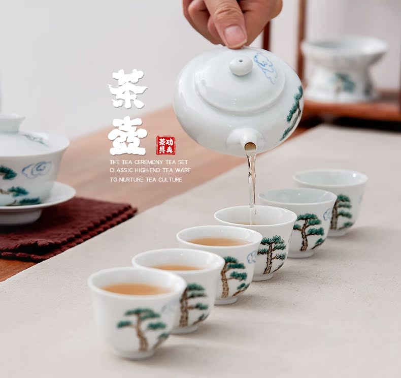 Qiu time white porcelain hand - made kung fu tea set household contracted teapot tea to modern ceramic teapot tea