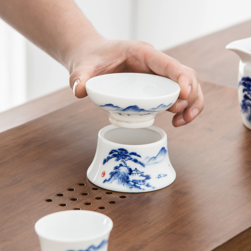 Qiu time ceramic kunfu tea filters white porcelain hand - made scenery) tea - leaf filter tea accessories