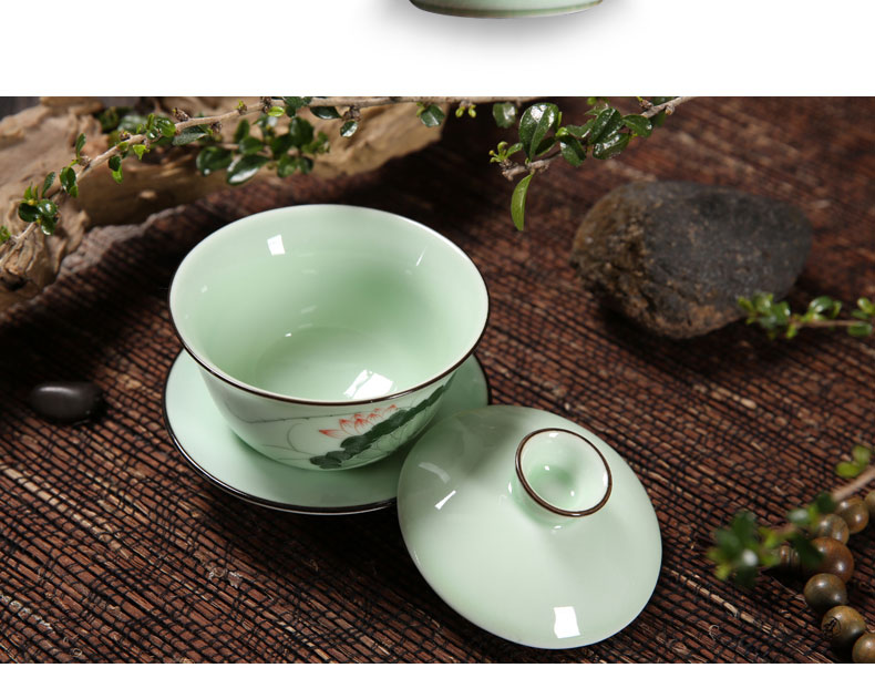 Qiu time household celadon hand - made chaoshan kungfu tea sets tea cup teapot ceramic circle water storage of a complete set of ground