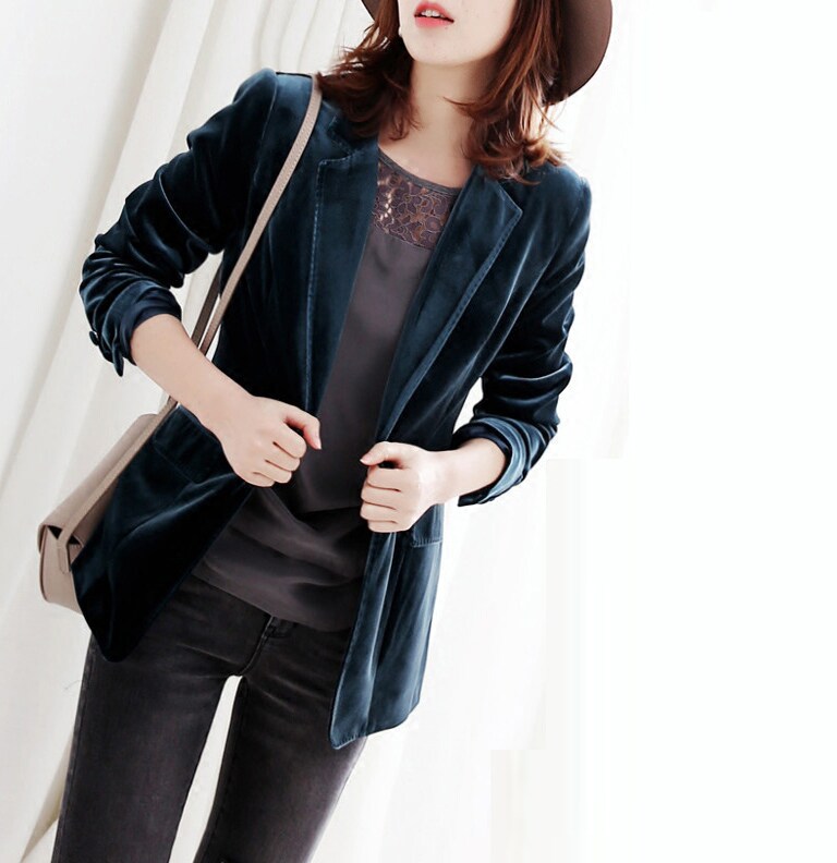 Vertical Texture 2019 New Golden Velvet One Closed Long Sleeve Small Suit Costume Woman