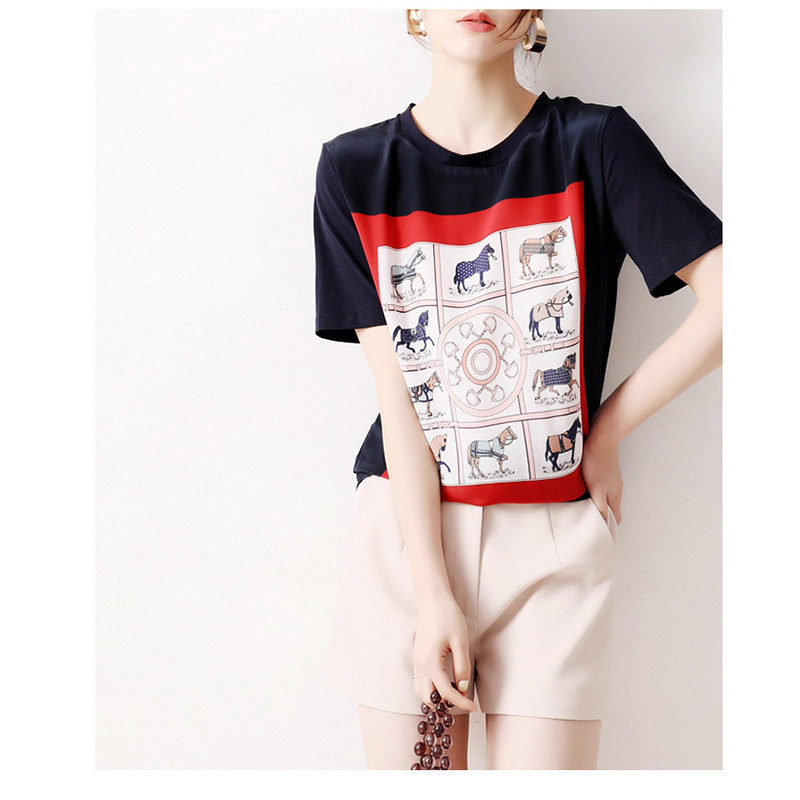 Day Series Women's Dress 19 Spring Summer Pattern Roulette Marsee Print Front Pieces Real Silk Collage Comfort Round TEET Shirt