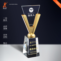 Metal Trophy Customized Creative Crystal Trophy Customized V-shaped Success Trophy Free lettering