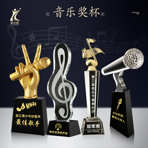 Crystal trophy custom music singing contest trophy note microphone good sound gold microphone trophy custom