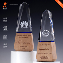 Glass crystal trophy custom creative trophy free lettering souvenir wooden five-pointed star trophy Honor Award